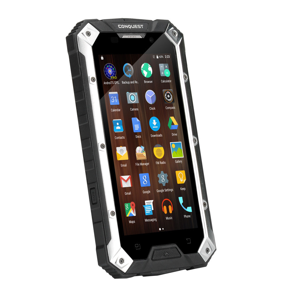 Conquest S6 Rugged Smartphone - IP68, 5 Inch HD Screen, 4G, Dual SIM Android 5.1, 3GB RAM, NFC (Silver Black)