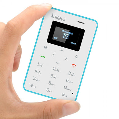 iNew Mini 1 Credit Card Phone - Quad Band GSM, Camera Trigger, 320mAh Battery, Bluetooth Sync (Blue)