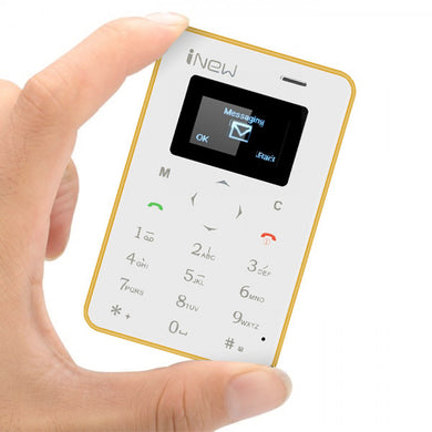 iNew Mini 1 Credit Card Phone -  GSM SIM Slot, Bluetooth Sync, Camera Trigger, 320mAh Battery (Yellow)
