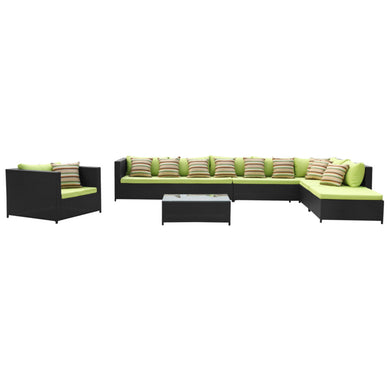 Fine Mod Imports Garden 7-Piece Outdoor Rattan, Espresso with Green Cushion,