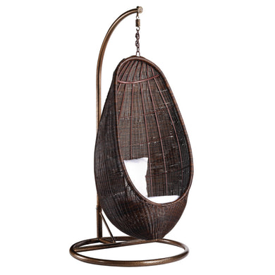 Fine Mod Imports Rattan Hanging Chair with Stand, Chocolate Rattan
