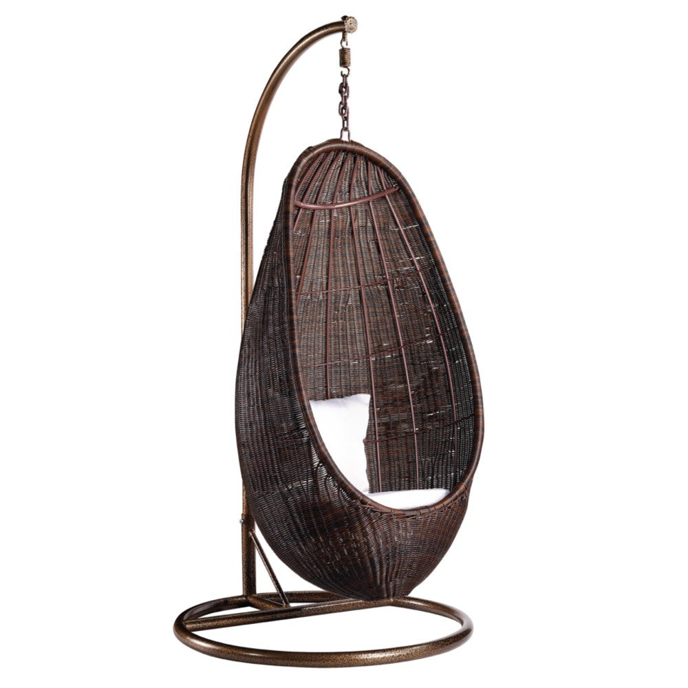 Fine Mod Imports Rattan Hanging Chair with Stand, Chocolate Rattan