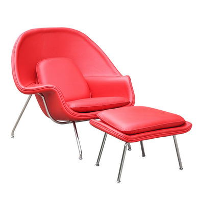 Fine Mod Imports Woom Chair and Ottoman in Leather, Red