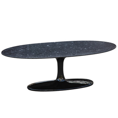 Fine Mod Imports Flower Coffee Table Oval Marble Top, Black