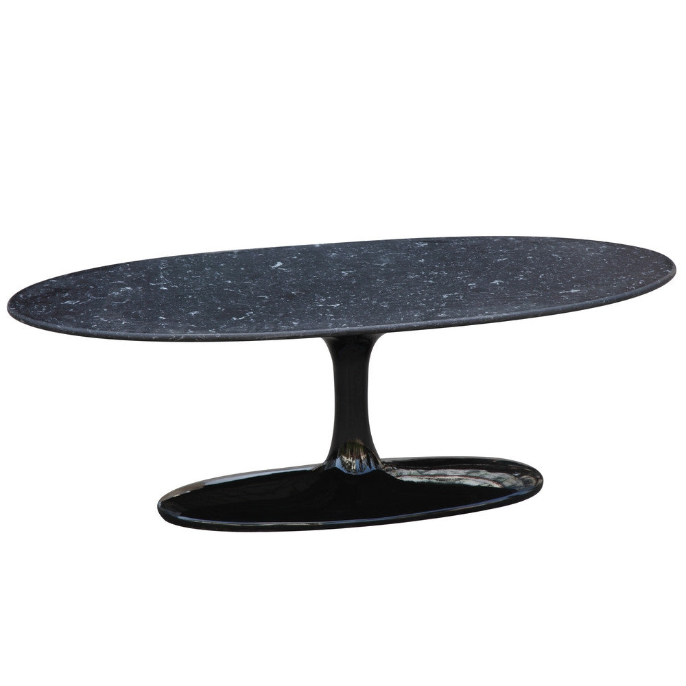 Fine Mod Imports Flower Coffee Table Oval Marble Top, Black