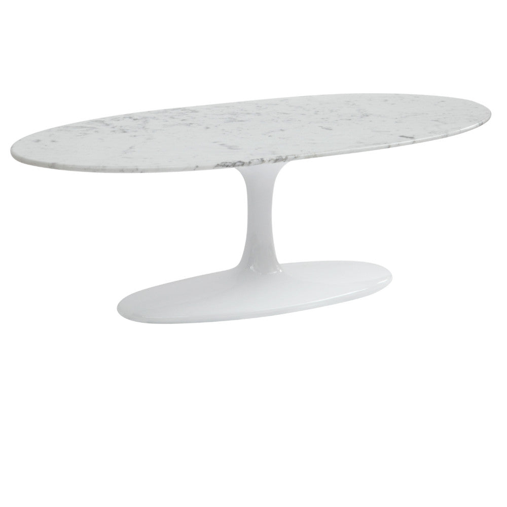 Fine Mod Imports Flower Coffee Table Oval Marble Top, White
