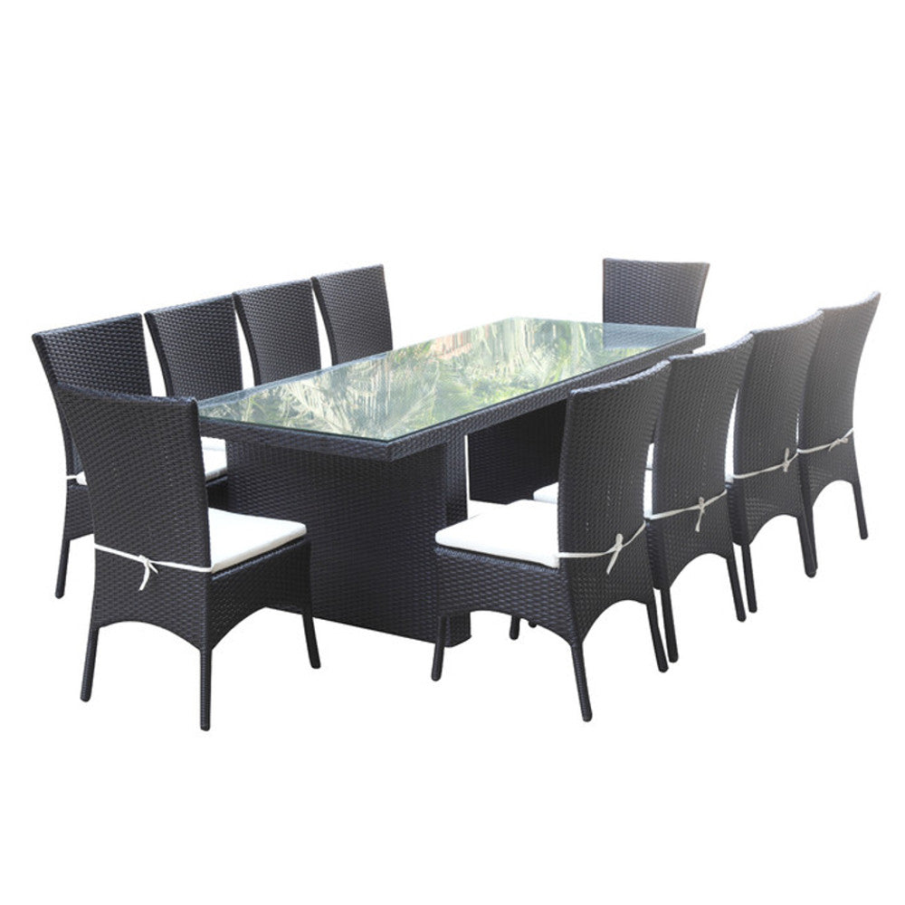 Fine Mod Imports Rattano Outdoor Dining Set, Black