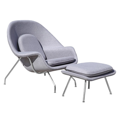 Fine Mod Imports Woom Chair and Ottoman, Light Gray