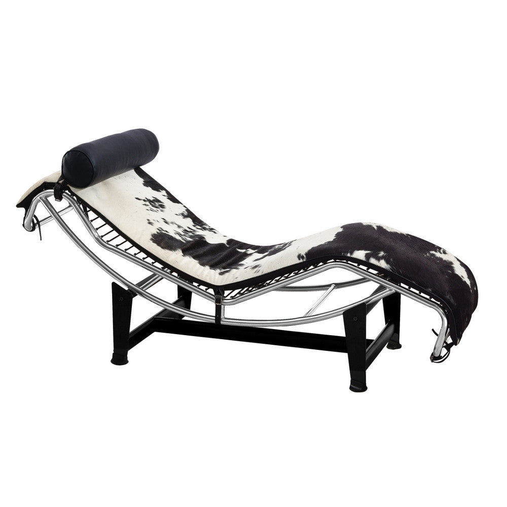 Fine Mod Imports Adjustable Chaise in Pony, Black and White
