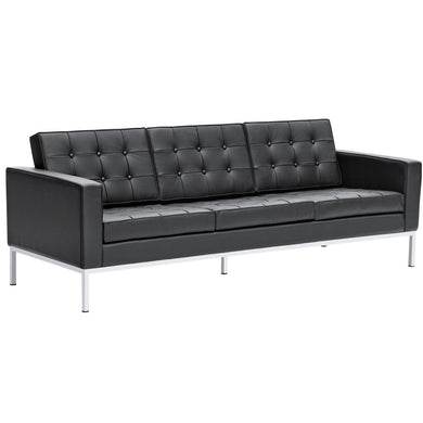 Fine Mod Imports Button Sofa in Leather, Black