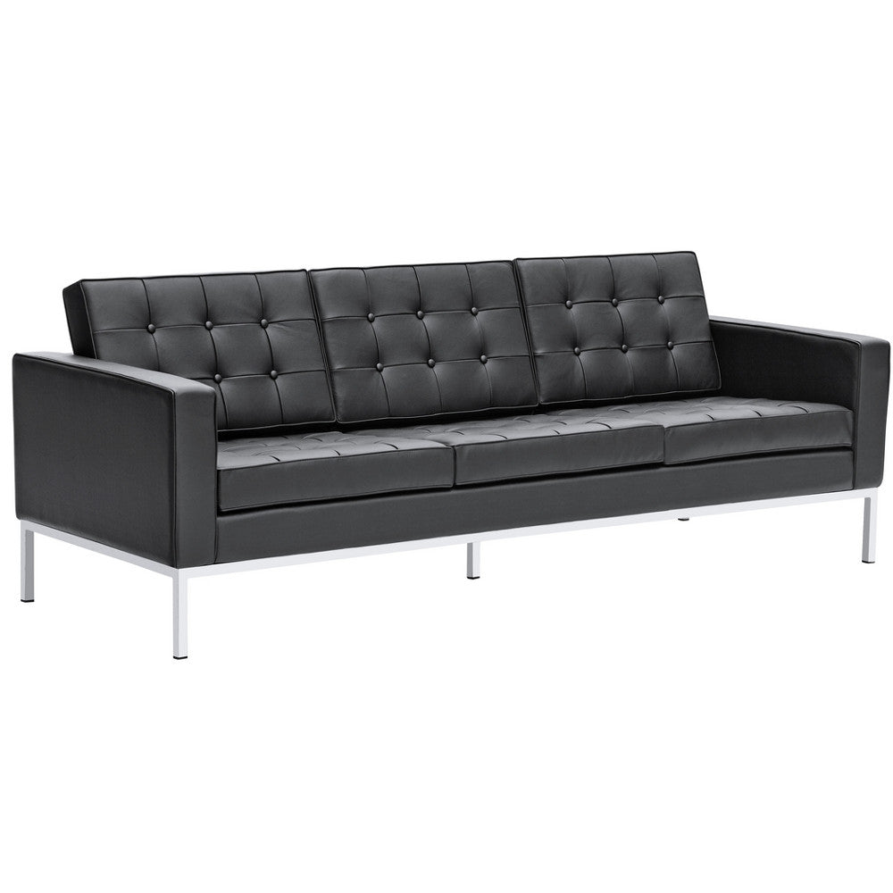 Fine Mod Imports Button Sofa in Leather, Black