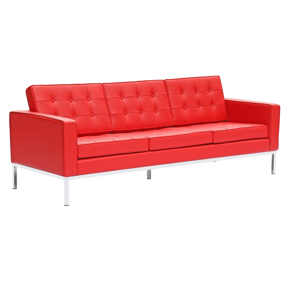 Fine Mod Imports Button Sofa in Leather, Red