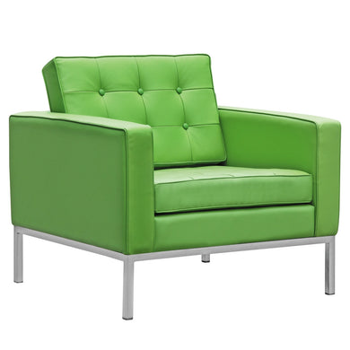 Fine Mod Imports Button Arm Chair in Leather, Green