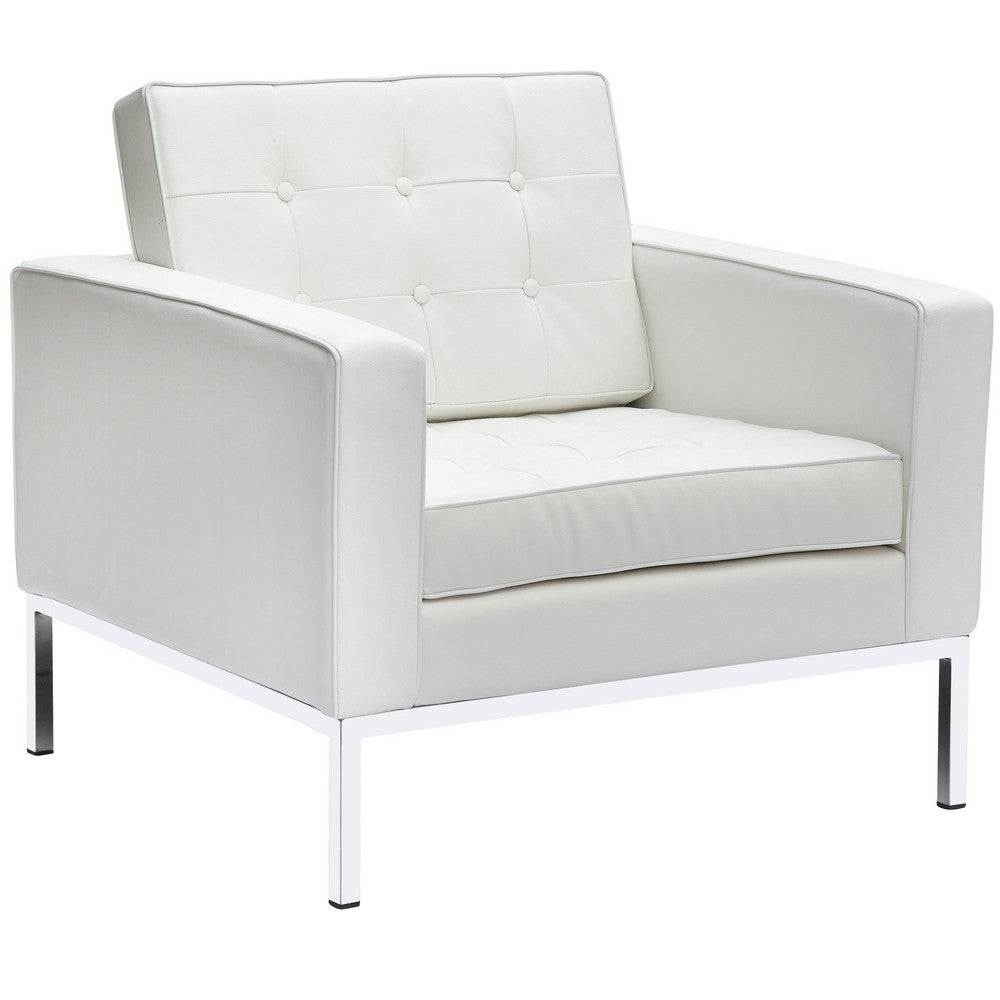 Fine Mod Imports Button Arm Chair in Leather, White