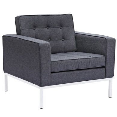 Fine Mod Imports Button Arm Chair in Wool, Gray