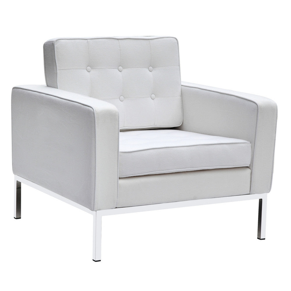 Fine Mod Imports Button Arm Chair in Wool, White