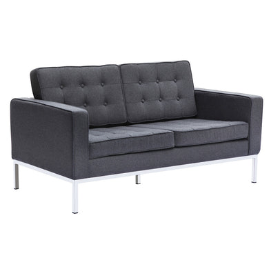 Fine Mod Imports Button Loveseat in Wool, Gray