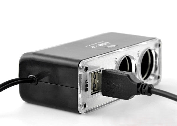 Car Charger Hub (Dual USB, Dual Cigarette)