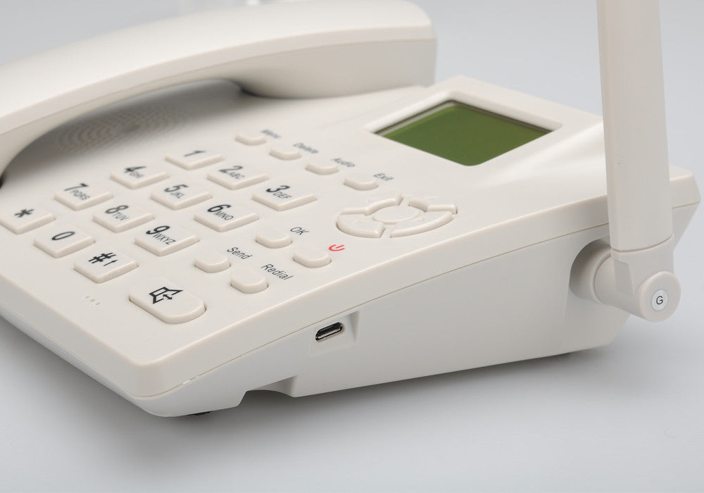 Wireless Quad Band GSM Desk Phone - 2.4 Inch LCD Screen, Rechargeable Battery, Caller ID, Redial, Hands Free Functions