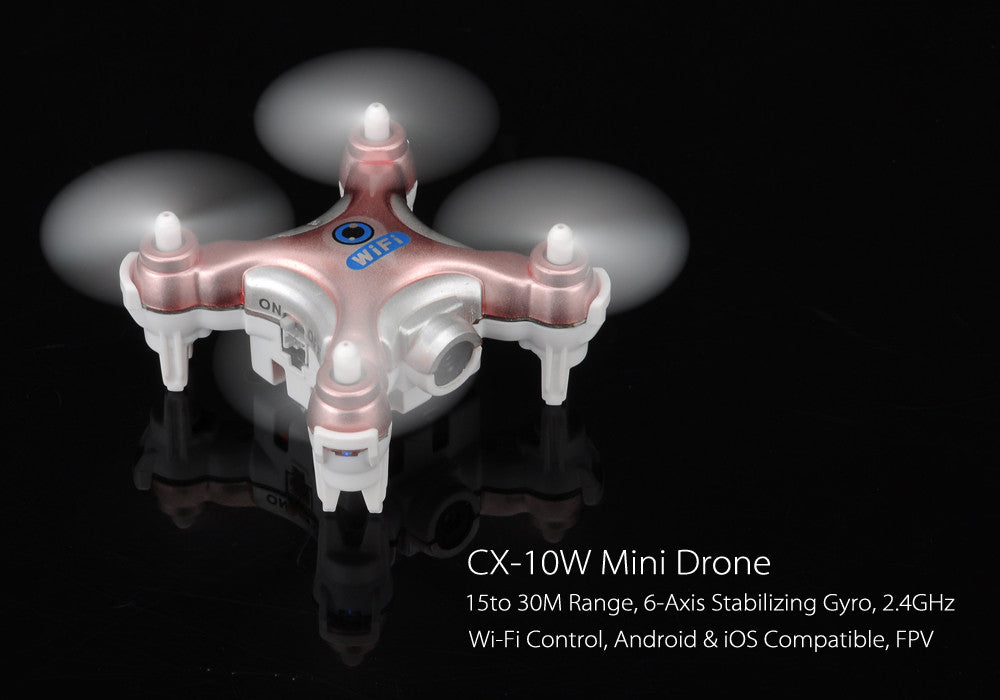 CX-10W Mini Drone - 2.4GHz Wi-Fi Control, 15 to 30M Range, 6-Axis Stabilizing Gyro, Android + iOS Support, FPV (Rose)