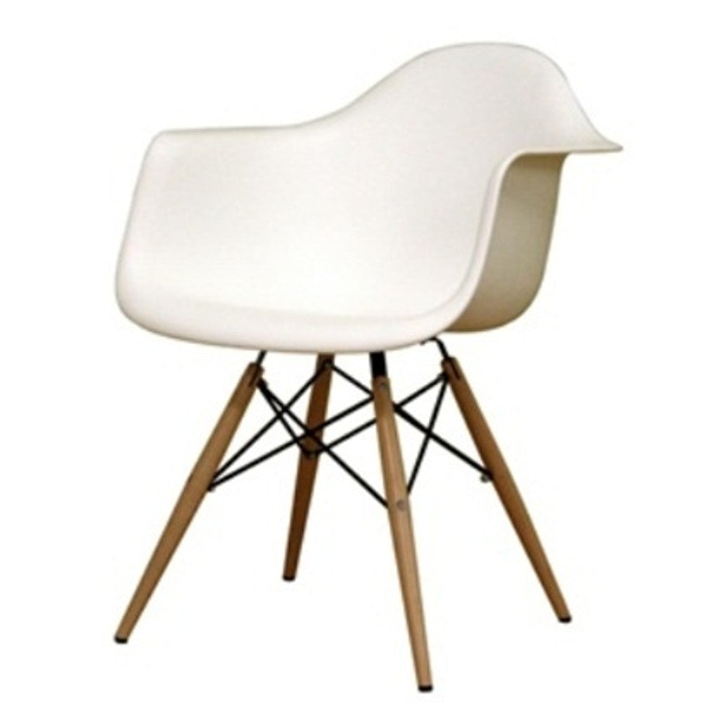 Fine Mod Imports WoodLeg Dining Arm Chair, White