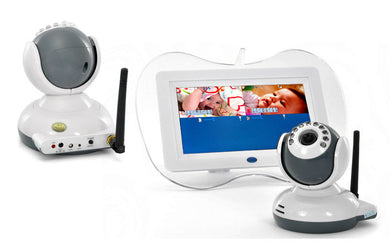 7 Inch Baby Monitor + 2x Night Vision Camera Set - Two Way Intercom, Dual View