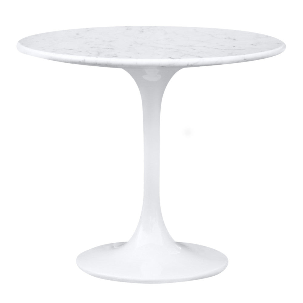 Fine Mod Imports Flower End Side Table White Marble Top, White