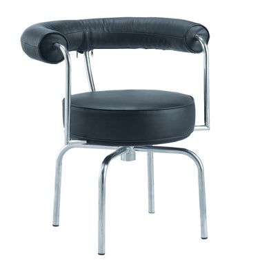 Fine Mod Imports LC7 Swivel Armchair in Black Leather, Black