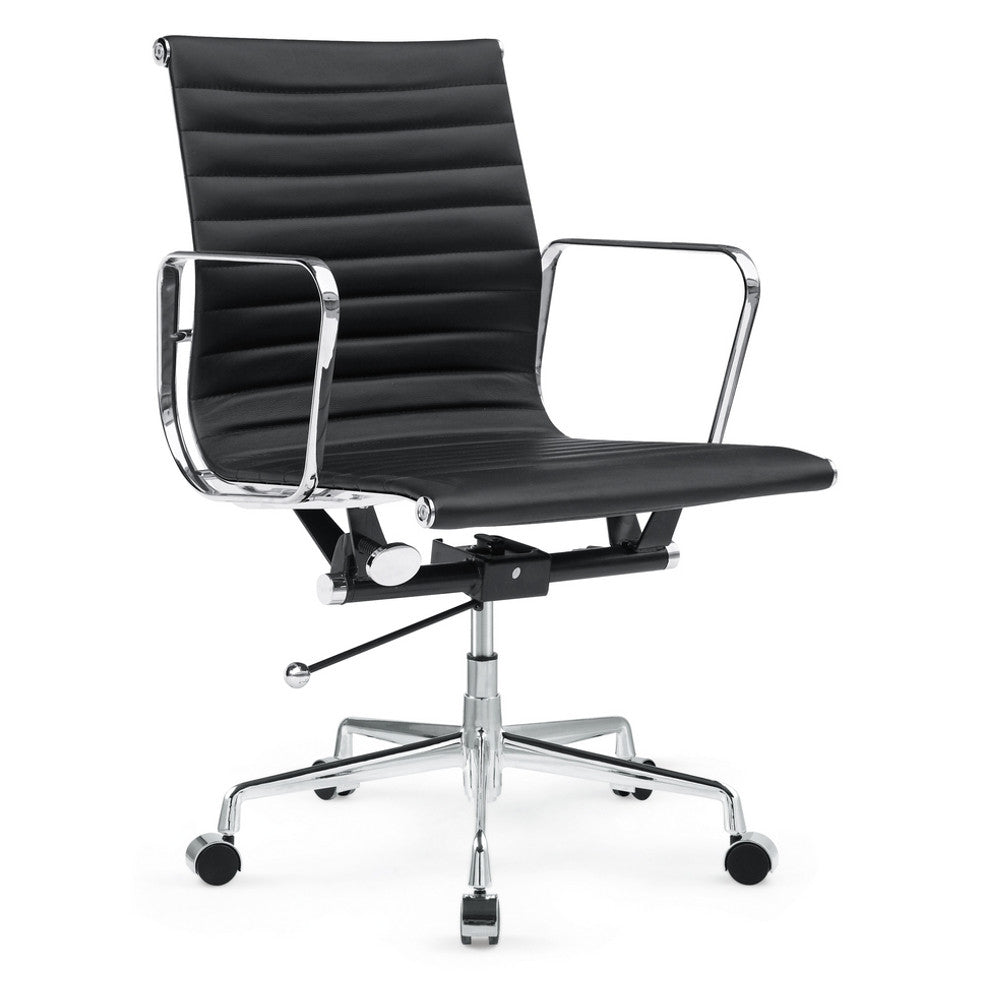 Fine Mod Imports Togo Mid Back Leather Office Chair, Black