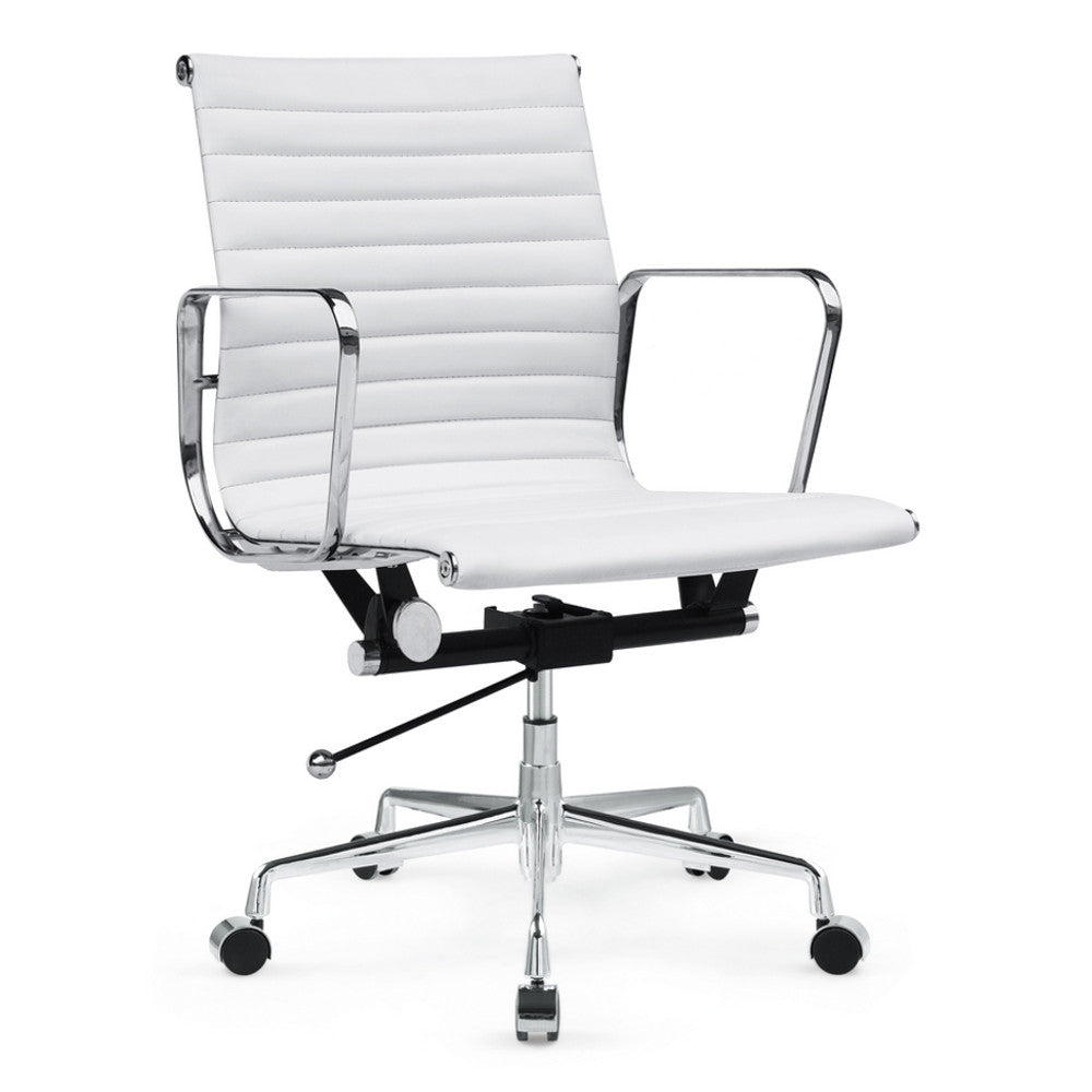 Fine Mod Imports Togo Mid Back Leather Office Chair, White