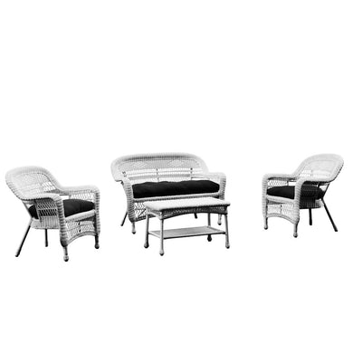 Fine Mod Imports Portside White 4pc Outdoor Set Black Cushion