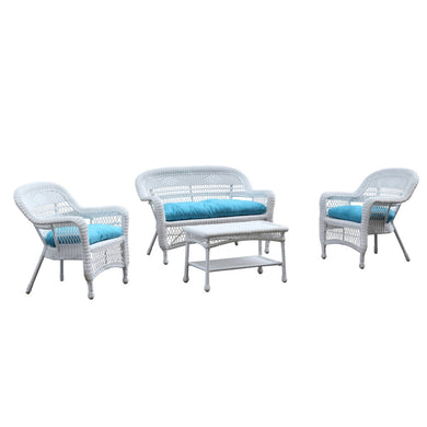 Fine Mod Imports Portside White 4pc Outdoor Set Blue Cushion