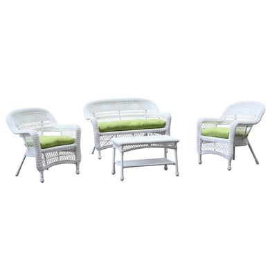 Fine Mod Imports Portside White 4pc Outdoor Set Green Cushion