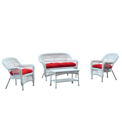 Fine Mod Imports Portside White 4pc Outdoor Set Red Cushion