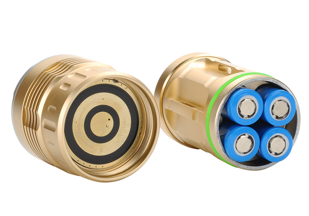 Skyray CREE T6 LED Flashlight - 6400Lumen, High, Med Strobe, 8 x Cree XM-L2 T6 LEDs, 4 x 18650 Batteries  (Gold)