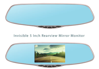Dual Camera Rear Mirror Car DVR - Full HD, Motion Detection, G-Sensor, Rear Camera, Loop Recording, 5 Inch Screen
