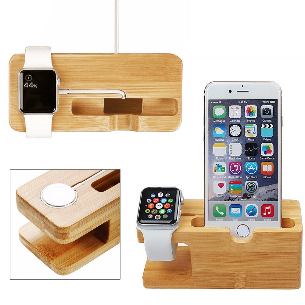 Bamboo Wood Stand for iPhone and Apple Watch - For All iPhone And Apple Watch