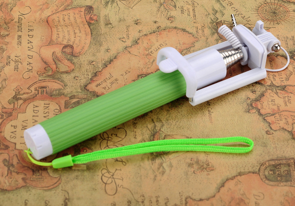 Selfie Stick For Android + iOS Cell Phones - 6CM To 9.5CM Phone Clip, 21 To 77CM, Tilting Phone Clip, Wrist Strap (Green)
