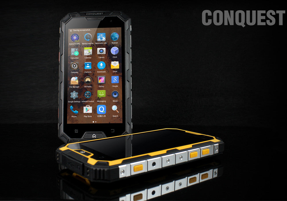 Conquest S8 Pro Rugged Smartphone - IP68, 5 Inch Gorilla Glass 4 Screen, 4G, GPS, IR, Walkie Talkie, 13MP Camera (Yellow)