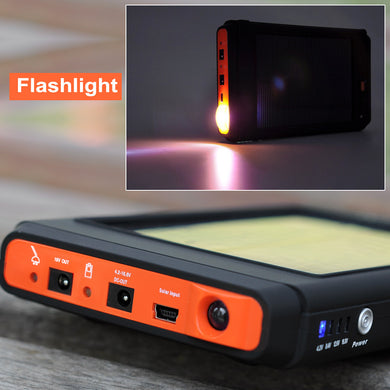 2-in-1 Solar Charger + Flashlight - 11200mAh, 4 x Phone Connectors, 8 x  Laptop Connectors, 18 Volt 2 Watt Solar Panel