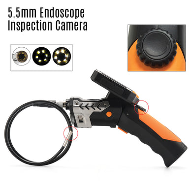 5.5mm Endoscope Inspection Camera - 1 Meter Long, 1/3 Inch CMOS Sensor, 720P Video, 3.5 Inch Monitor, DVR