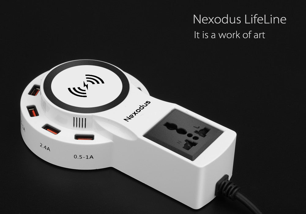 Nexodus LifeLine 8 Port USB Charging Stations - iPhone Reciver, Qi Charging Pad, 12Amp, USB Type C Lead (White)