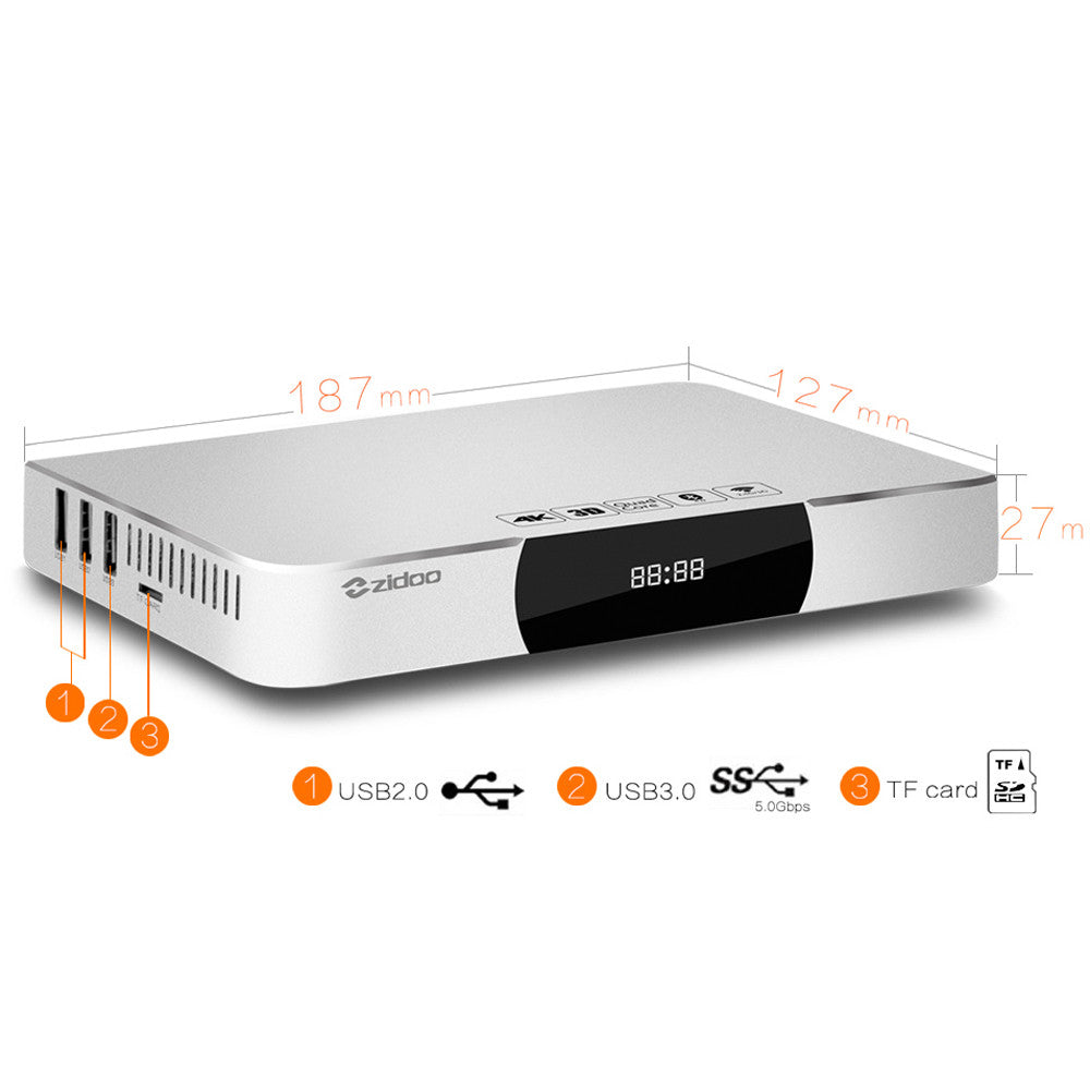 ZIDOO X9 Android TV Box - 4K TV, HDMI-In 1080p Recorder, HDMI PIP, MSTAR Quad Core CPU, 2GB RAM, KODI Support, Wi-Fi, Blutooth