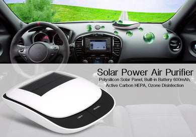 Solar Power Air Purifier - Polysilicon Solar Panel, Built-in Battery 600mAh, Active Carbon HEPA, Ozone Disinfection