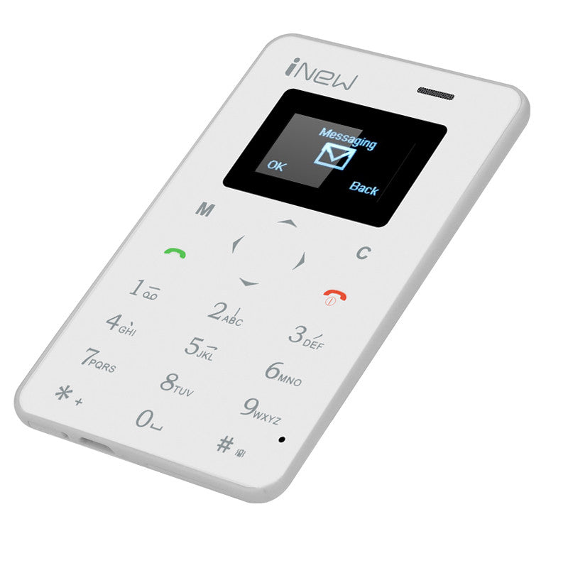 iNew Mini 1 GSM Credit Card Phone - Quad Band GSM, Camera Trigger, 320mAh Battery, Bluetooth (White)