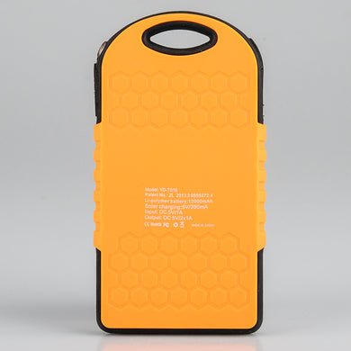 Rugged 12000mAh Solar Power Bank - 4 Adapters, Dual USB Output, IPX6 Waterproof, Dust Proof, Shock Proof, LED Light