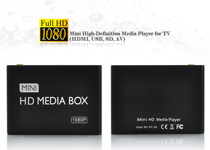 Mini 1080P High-Definition Media Player for TV (HDMI, USB, SD, AV)