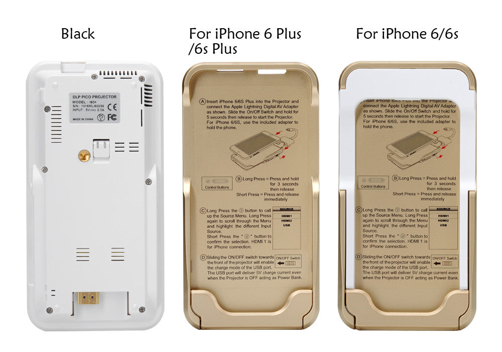 Mini DLP Projector 'iBeam i60+' - Projector For iPhone 6, 6 Plus, 6S, 854x480 Resolution, 80 Lumen, 2400mAh Battery