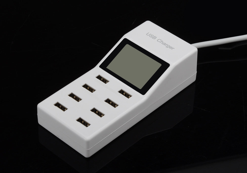 Portable USB Charging Station - 2 Inch LCD Screen, 8 Ports, 16.8A Max Output