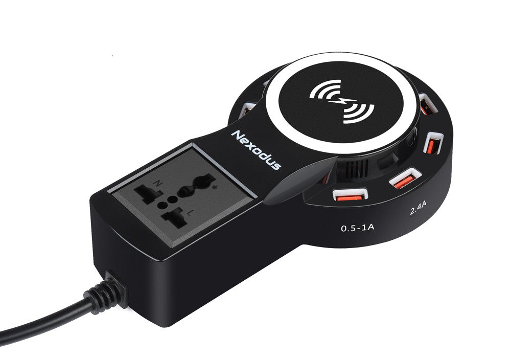 Nexodus LifeLine Qi Wireless Charging Pad - 8 Port USB Charging Station, Free USB-C Cable, 60W  (Black)